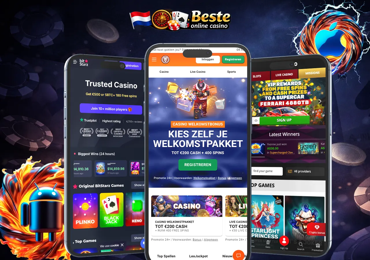 Mobiele online casino-apps voor Android en iOS met gokkasten en bonusinterfaces
